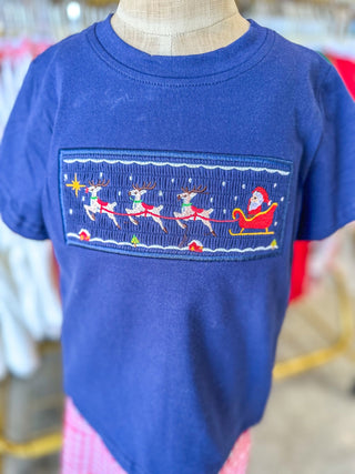 Christmas Holiday Celebration Boys Set: Navy W/ Santa Sleigh - Everyday EDEN Boutique & Gifts