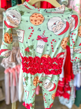 Christmas Santa Cookie Print Girl Footie - Everyday EDEN Boutique & Gifts