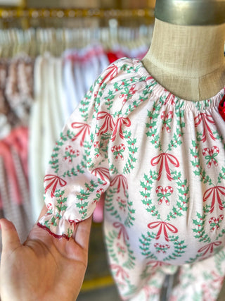 Christmas Wreath Print Girls Romper - Everyday EDEN Boutique & Gifts