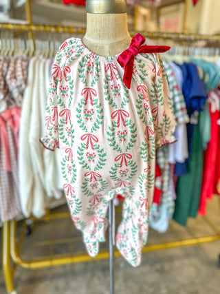 Christmas Wreath Print Girls Romper - Everyday EDEN Boutique & Gifts