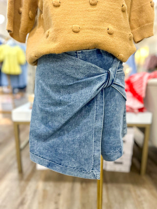 City Chic Twisted Acid Wash Denim Skort - Everyday EDEN Boutique & Gifts