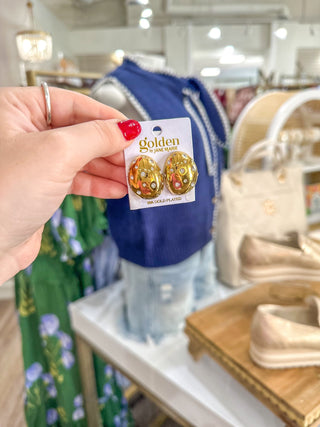 Claire 18K Gold Plated Oval W/ Clear Crystals Earrings - Everyday EDEN Boutique & Gifts