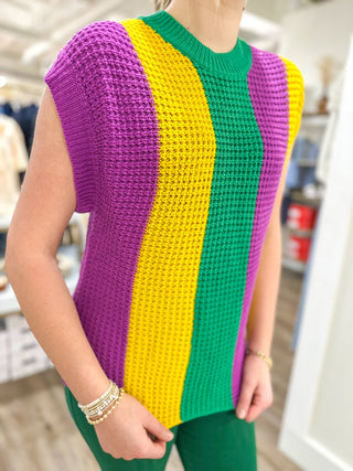 Classic Mardi Gras Loose Fit Short Sleeve Sweater - Everyday EDEN Boutique & Gifts