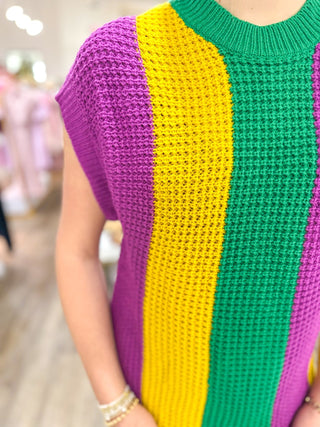 Classic Mardi Gras Loose Fit Short Sleeve Sweater - Everyday EDEN Boutique & Gifts