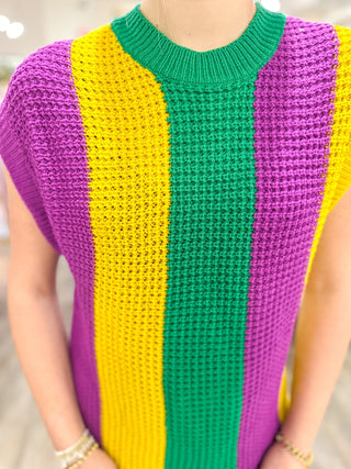 Classic Mardi Gras Loose Fit Short Sleeve Sweater - Everyday EDEN Boutique & Gifts