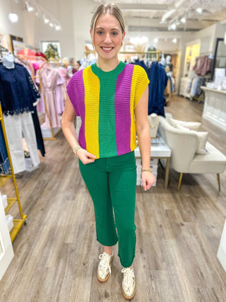 Classic Mardi Gras Loose Fit Short Sleeve Sweater - Everyday EDEN Boutique & Gifts