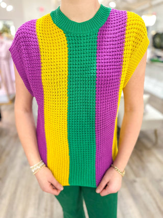 Classic Mardi Gras Loose Fit Short Sleeve Sweater - Everyday EDEN Boutique & Gifts