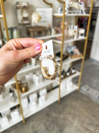 Clear Diamond Crystals Gold Textured 2' Hoop Earrings - Everyday EDEN Boutique & Gifts