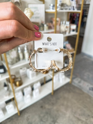 Clear Diamond Crystals Gold Textured 2' Hoop Earrings - Everyday EDEN Boutique & Gifts