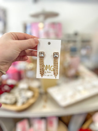 Clear Rhinestone W/ Gold Chain Tassel 2" Earrings - Everyday EDEN Boutique & Gifts