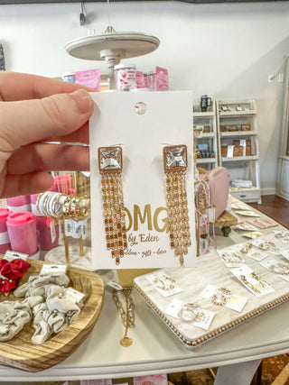 Clear Rhinestone W/ Gold Chain Tassel 2" Earrings - Everyday EDEN Boutique & Gifts