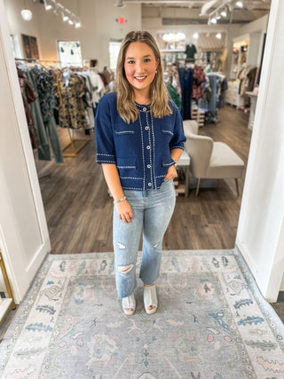 Coastal Stroll NAVY Short Sleeve Cardigan - Everyday EDEN Boutique & Gifts