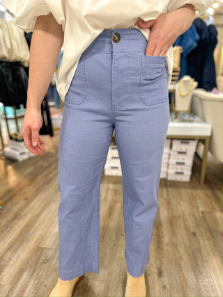 Cornflower Blue Patch Pocket Wide Leg Pants - Everyday EDEN Boutique & Gifts