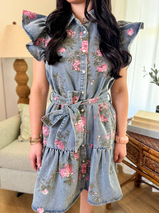 Country Charm Floral Denim Mini Dress - Everyday EDEN Boutique & Gifts