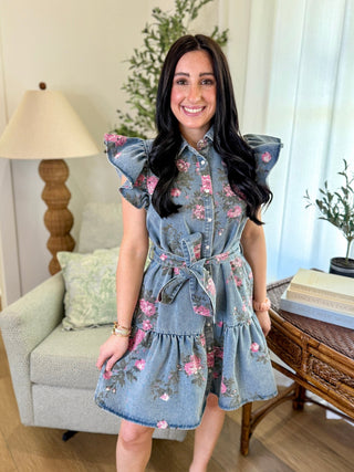 Country Charm Floral Denim Mini Dress - Everyday EDEN Boutique & Gifts