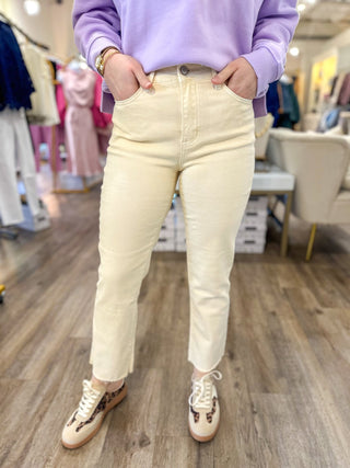 Cream Beige Acid Washed High Waist Cropped Stright Pants - Everyday EDEN Boutique & Gifts