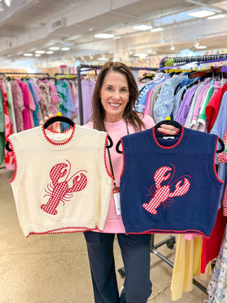 Cream Gingham & Good Times Crawfish Appliqué Sleeveless Sweater - Everyday EDEN Boutique & Gifts