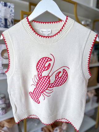 Cream Gingham & Good Times Crawfish Appliqué Sleeveless Sweater - Everyday EDEN Boutique & Gifts