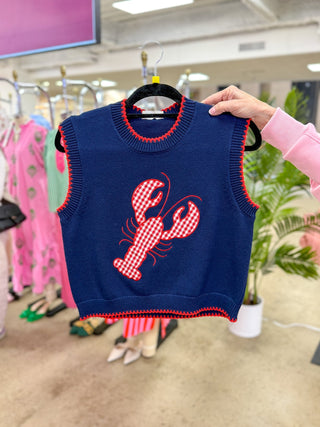 Cream Gingham & Good Times Crawfish Appliqué Sleeveless Sweater - Everyday EDEN Boutique & Gifts