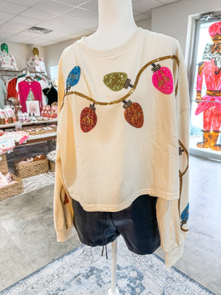 Cream Holiday Charm Christmas Embroidery Cropped Sweatshirt - Everyday EDEN Boutique & Gifts