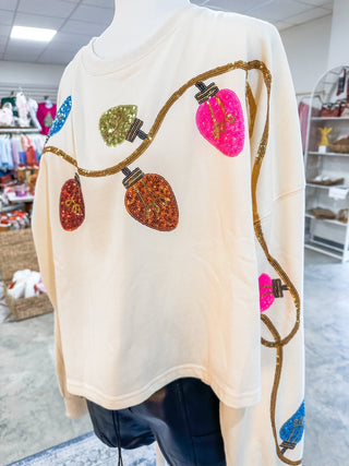 Cream Holiday Charm Christmas Embroidery Cropped Sweatshirt - Everyday EDEN Boutique & Gifts