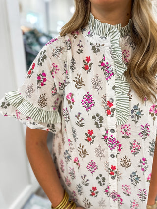 Cream Rosey Daydream Ruffle Neck Top - Everyday EDEN Boutique & Gifts