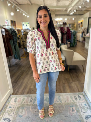 Cream Rosey Daydream Short Sleeve Top - Everyday EDEN Boutique & Gifts