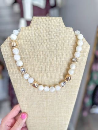 Cream Stone & Gold W/ Rhinestone Accent Necklace - Everyday EDEN Boutique & Gifts