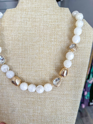 Cream Stone & Gold W/ Rhinestone Accent Necklace - Everyday EDEN Boutique & Gifts