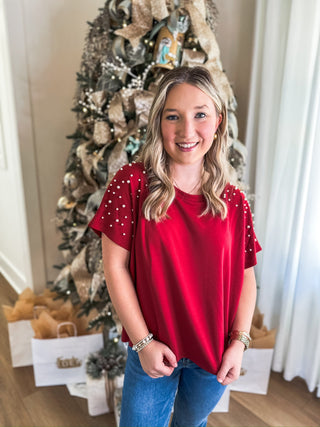 Crimson Pearls Short Sleeve Top - Everyday EDEN Boutique & Gifts