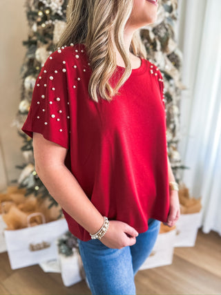Crimson Pearls Short Sleeve Top - Everyday EDEN Boutique & Gifts