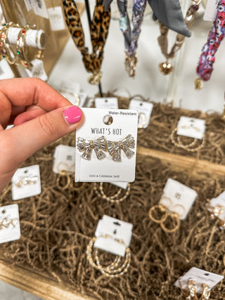 Crystals on Gold Bow .75" Stud Earrings - Everyday EDEN Boutique & Gifts