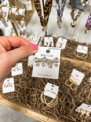 Crystals on Gold Bow .75" Stud Earrings - Everyday EDEN Boutique & Gifts