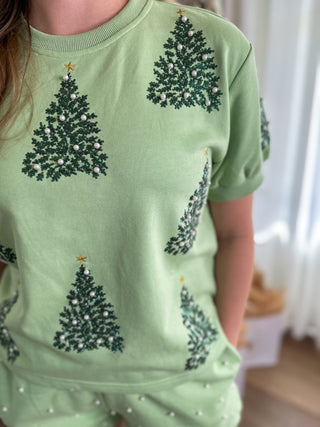 CUSTOM DESIGN: All Spruced Up Sequin & Pearl Christmas Tree Short Set - Everyday EDEN Boutique & Gifts