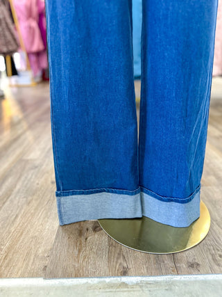 Dark Denim Simply Styled Cuffed Wide Leg Denim Jeans - Everyday EDEN Boutique & Gifts