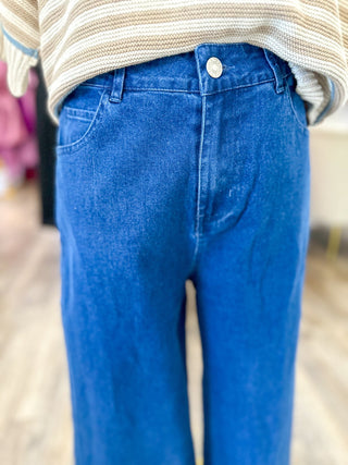 Dark Denim Simply Styled Cuffed Wide Leg Denim Jeans - Everyday EDEN Boutique & Gifts