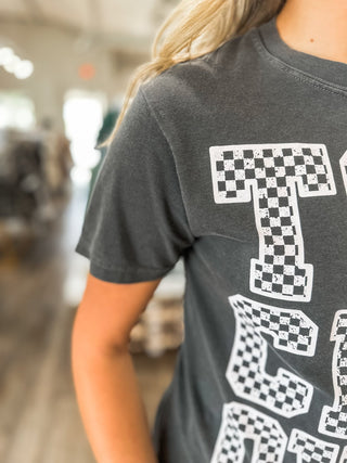 Dark Grey Checker Touchdown Tee - Everyday EDEN Boutique & Gifts