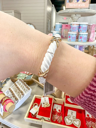 David White W/ Gold CrissCross Accent Stretch Bracelet - Everyday EDEN Boutique & Gifts