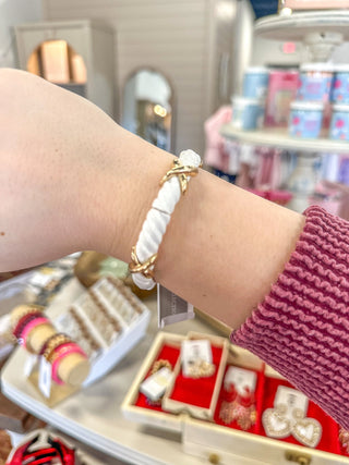 David White W/ Gold CrissCross Accent Stretch Bracelet - Everyday EDEN Boutique & Gifts