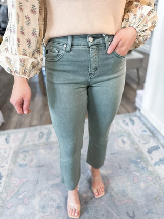 Deep Olive High Rise Crop Bootcut Jeans - Everyday EDEN Boutique & Gifts