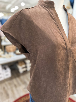 DOORBUSTER: Chocolate Soft Matte Drop Shoulder Blouse - Everyday EDEN Boutique & Gifts
