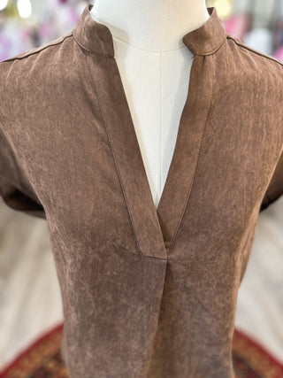 DOORBUSTER: Chocolate Soft Matte Drop Shoulder Blouse - Everyday EDEN Boutique & Gifts