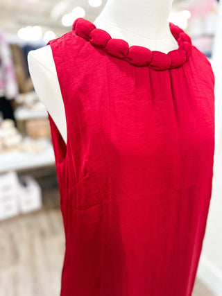 DOORBUSTER: DRESS - Crimson Red Round Neckline Accent Billowy Dress - Everyday EDEN Boutique & Gifts