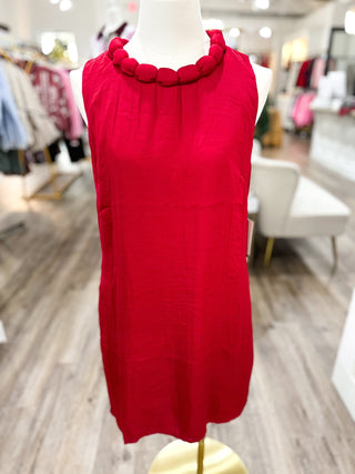DOORBUSTER: DRESS - Crimson Red Round Neckline Accent Billowy Dress - Everyday EDEN Boutique & Gifts