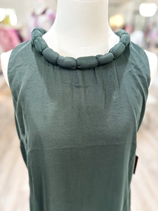 DOORBUSTER: DRESS - Forest Green Round Neckline Accent Billowy Dress - Everyday EDEN Boutique & Gifts