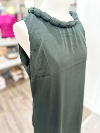 DOORBUSTER: DRESS - Forest Green Round Neckline Accent Billowy Dress - Everyday EDEN Boutique & Gifts