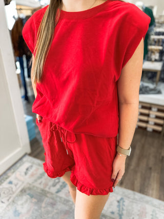 Down, Set, Hut Red Game Day Shorts Set - Everyday EDEN Boutique & Gifts