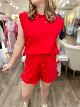 Down, Set, Hut Red Game Day Shorts Set - Everyday EDEN Boutique & Gifts