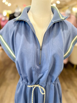 Dusty Blue Easy Going Tie Waist Mini Dress - Everyday EDEN Boutique & Gifts