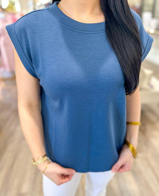 Dusty Blue Scuba Sleeveless Top - Everyday EDEN Boutique & Gifts